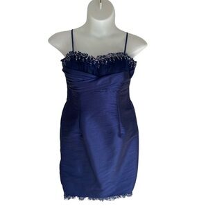 Maggie Sottero Flirt Royal Blue Beaded Satin Spaghetti Strap Dress 14